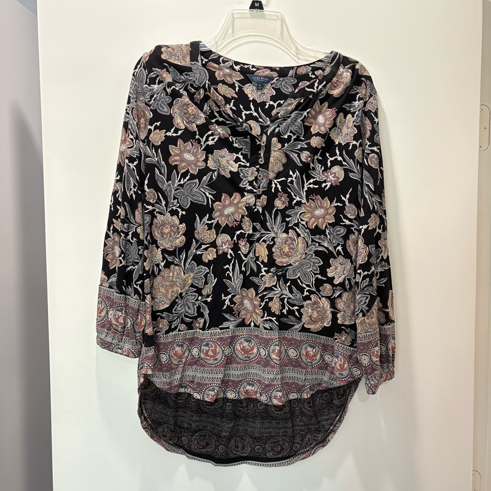 Lucky Brand Floral Black Women's Top Sz Md